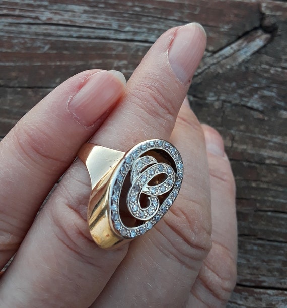 14k Gold Diamond Ring Letter Rare Design - image 2