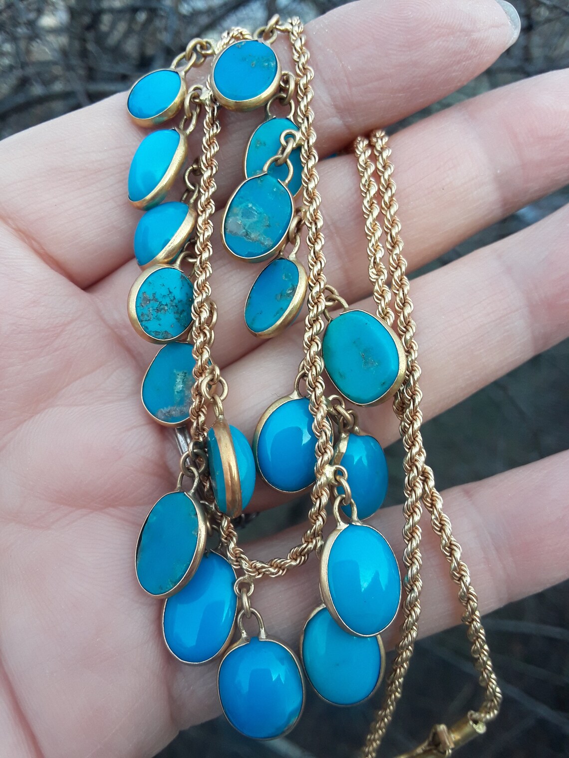 14k Gold Natural Persian Turquoise Necklace Fabulous Etsy