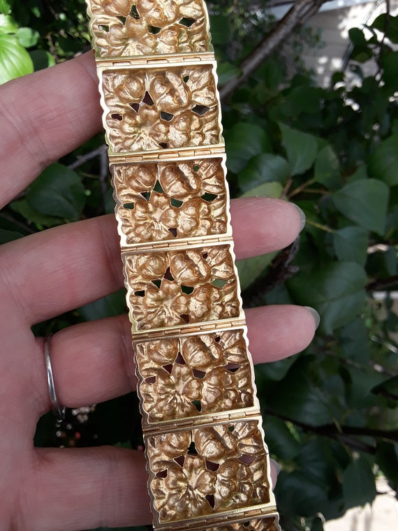 18k Gold  Ruby  Flowers Link Bracelet Fabulous  E… - image 6