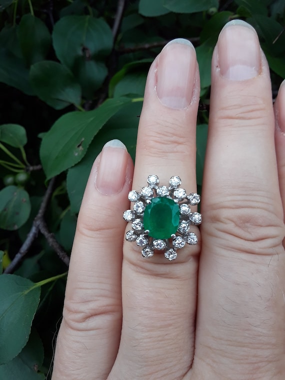 14k Gold Diamond Colombian Emerald Wedding Engage… - image 3