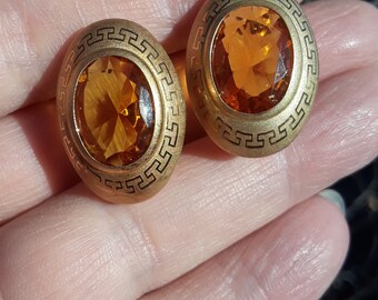 18k Gold Madeira Citrine Earrings Post Back  Fabulous