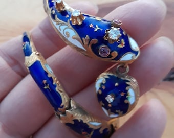 Victorian 14k Gold Diamond Blue Enamel Serpent Snake Holding Heart Bangle Bracelet Exclusive Exceptional 56 Grams Appraisal 12500 VIDEO