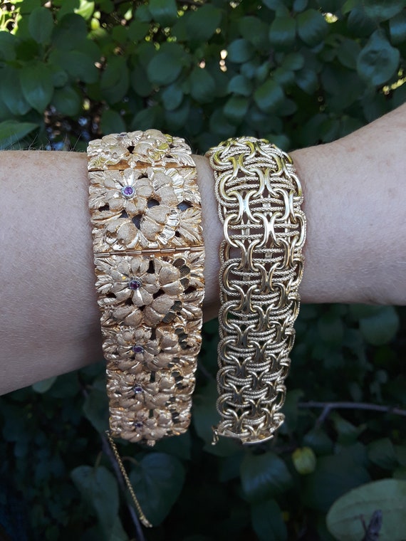 18k Gold  Ruby  Flowers Link Bracelet Fabulous  E… - image 7