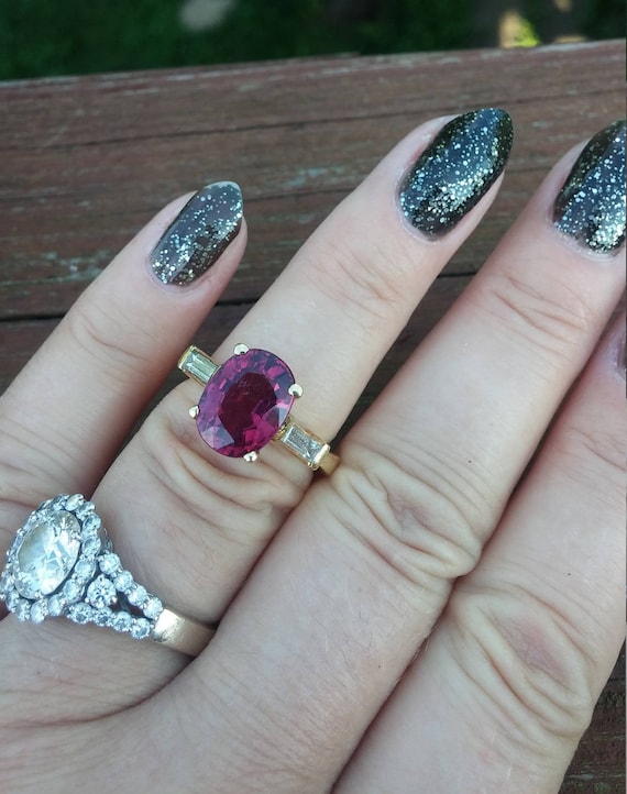 18k Gold 0.80ct Baguette Diamond 5.25ct Hot Pink … - image 1