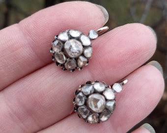 Georgian 14k Gold Rose Cut Diamond Earrings  Fabulous
