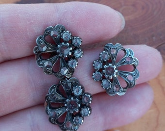 Georgian Rose Cut Diamond Silver  Set Earrings And Ring Fabulous  Rare