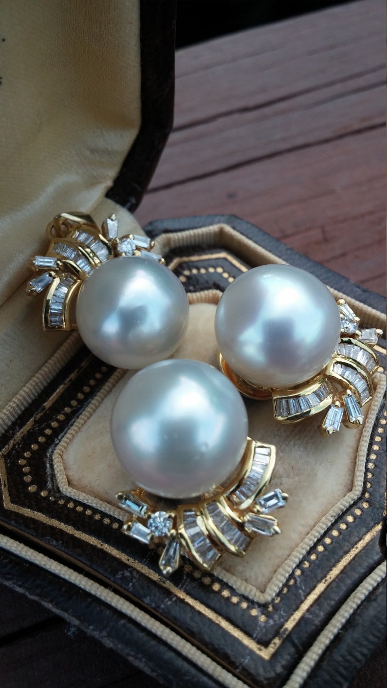 14k Gold 2ct Diamond 14mm South Sea Salt Water Pearl Set Etsy