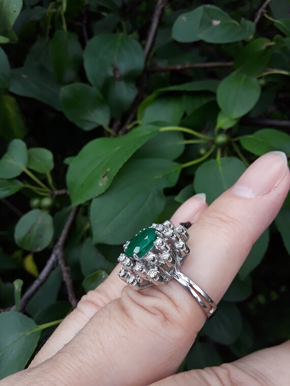 14k Gold Diamond Colombian Emerald Wedding Engage… - image 4