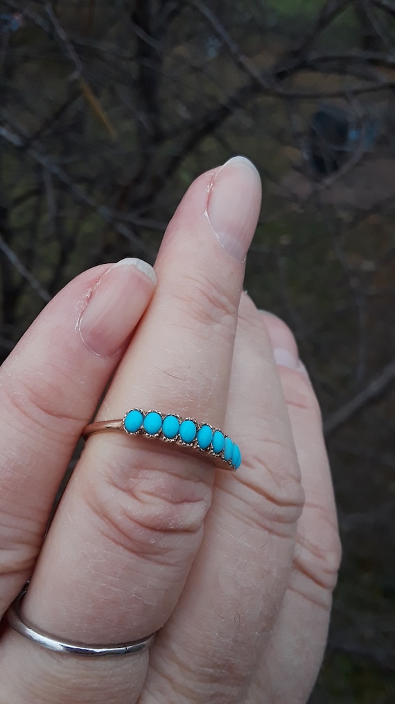 Victorian 9k Gold Turquoise Pave Seeds Band Ring F