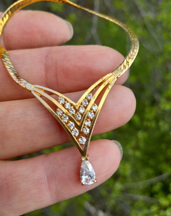 14k Gold  Diamond Pear Round Necklace  Chain Fabul