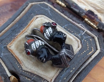 Victorian Silver Enamel Coral Ruby Blackmore Earrings Fabulous Rare