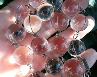 Pools Of Light Rock Crystal Undrilled  Wrapped Necklace Antique 15mm Spheres VIDEO AVAILABLE