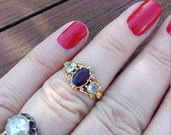 Antique 18k Gold Garnet Chrysoberyl Ring Price Reduced