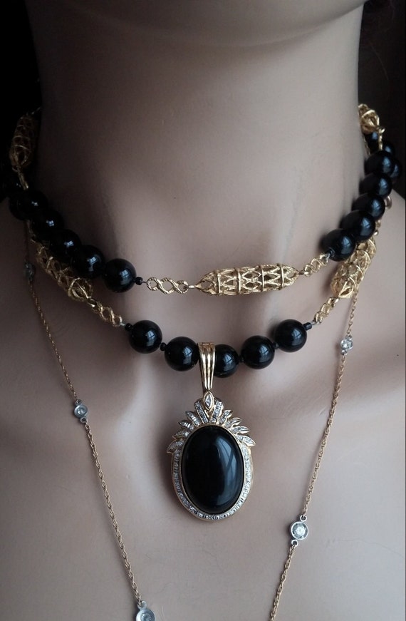 14k Gold Diamond Black Onyx Pendant 11.7 Grams