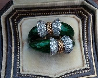 3rd Layaway Payment of 4 For Nicole 18k Gold Diamond Green Enamel Double Bow Exclusive Cocktail Ring