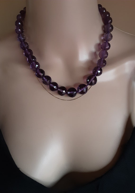 Russian  Faceted Graduated Amethyst Beads Necklac… - image 2