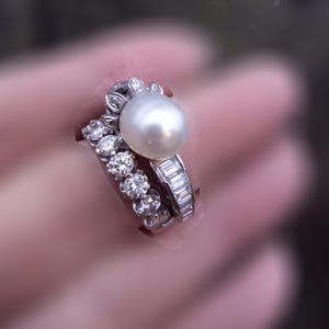 14k Gold Diamond Pearl Floral Design Wedding Engagement Cocktail Ring One Of A Kind zdjęcie 1
