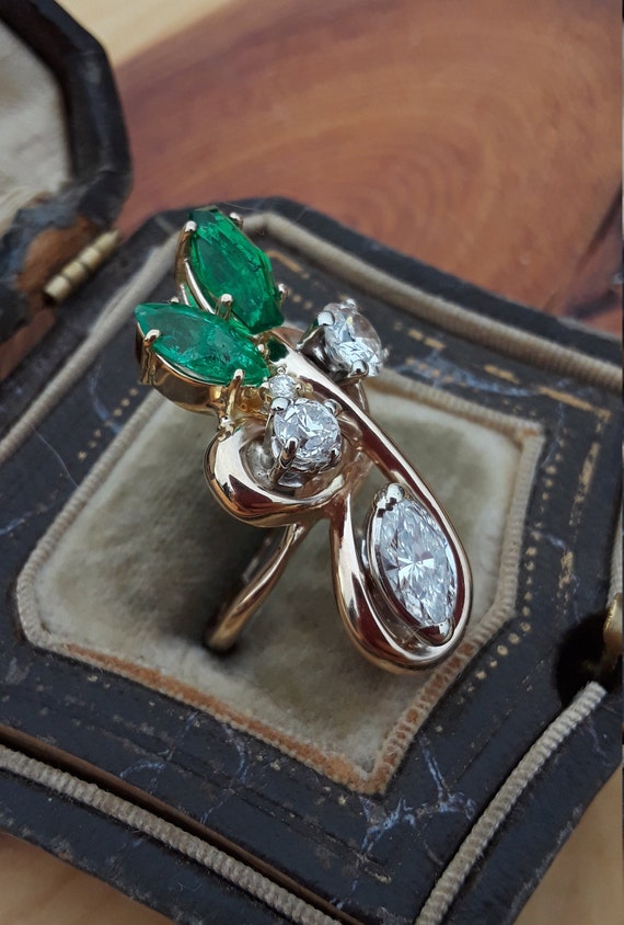 14k Gold Diamond Colombian Emerald Marquise Cut W… - image 9