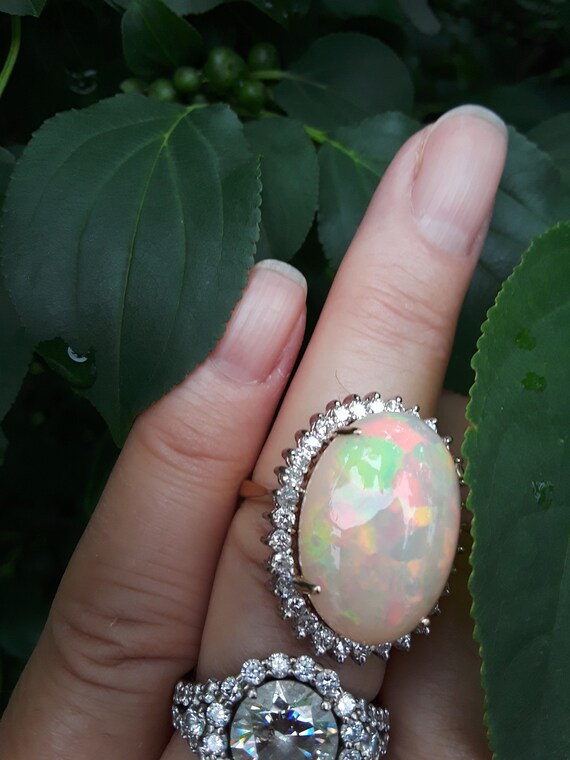 14k Gold 12ct Opal 1ct Diamond Wedding Engagement… - image 6