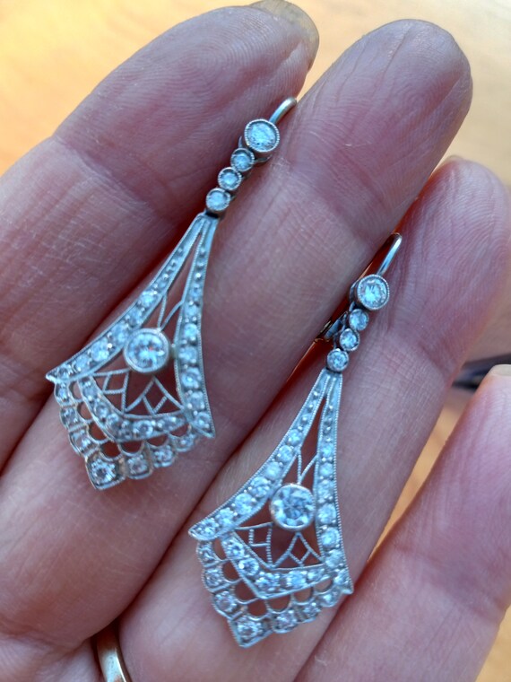 Art Deco Diamond  Dangling Earrings  Stunning Exc… - image 2