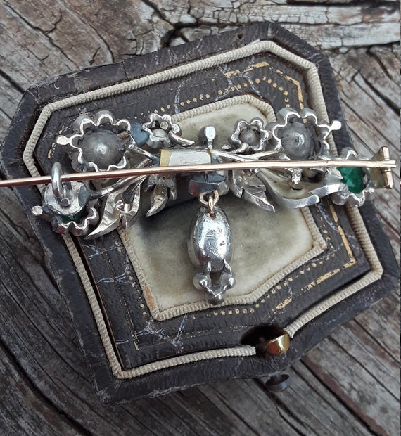 Georgian Emerald Rose Cut Diamond Brooch One Of A… - image 8