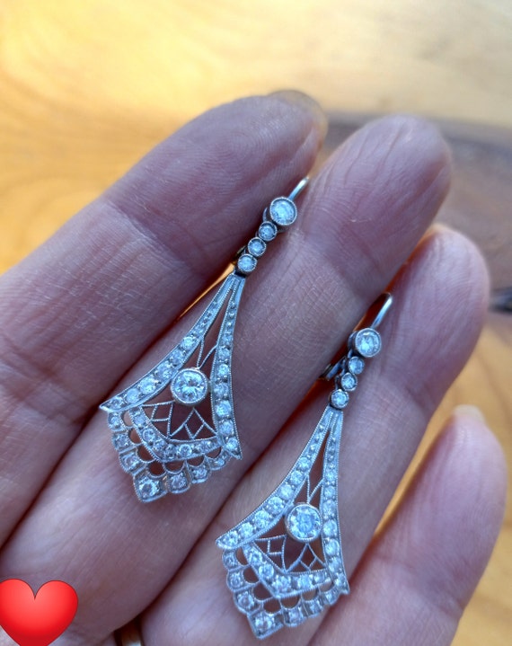 Art Deco Diamond  Dangling Earrings  Stunning Exc… - image 5