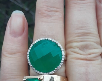 14k Gold Diamond Green Chalcedony Wedding Engagement Cocktail Ring Fabulous