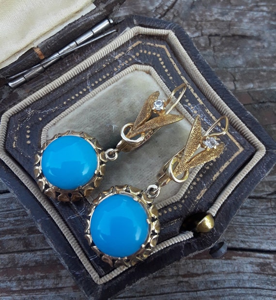 14k Gold Sleeping Beauty Persian Turquoise Dangle 