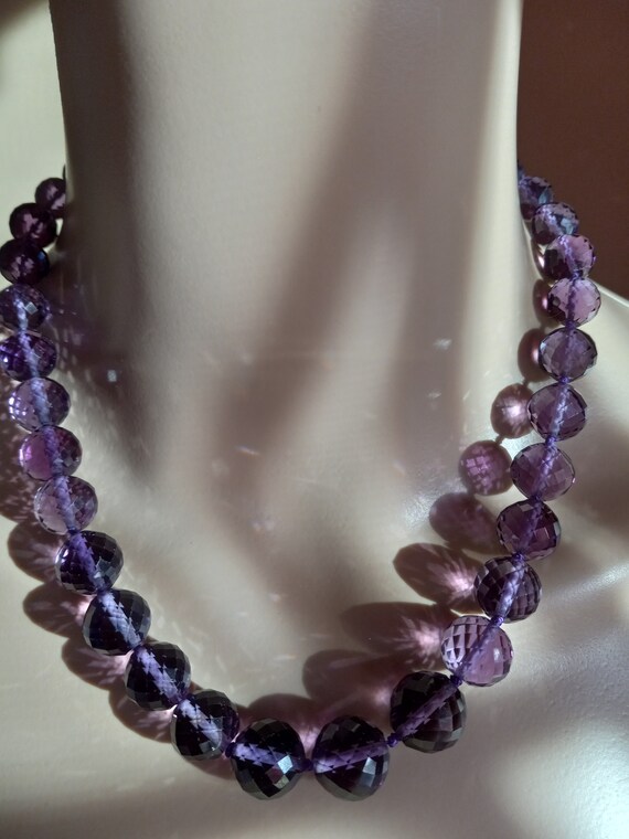Russian  Faceted Graduated Amethyst Beads Necklac… - image 3