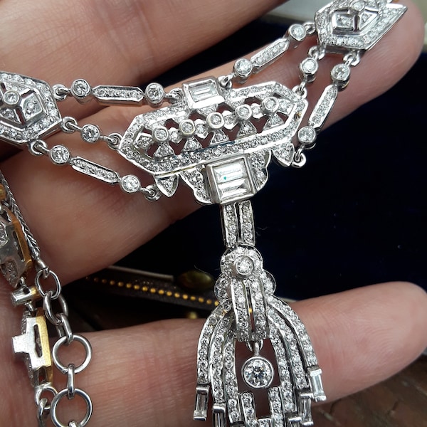 Art Deco Platinum 10ct Diamond Pendant Necklace Museum Quality Exeptional One Of A Kind