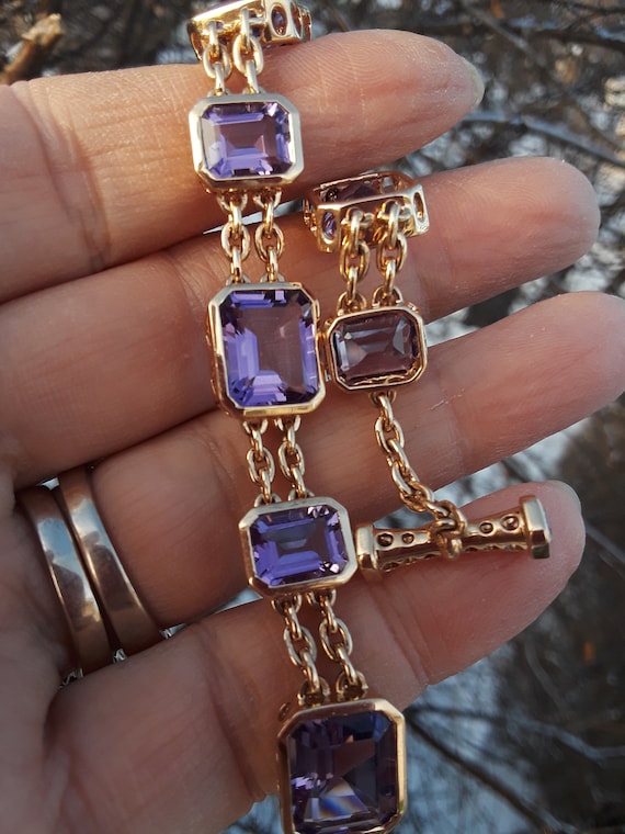 14k Gold Amethyst Link Heart Design Bracelet Fabul