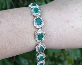 14k Gold Colombian Emerald Diamond Flower Design Tennis Link