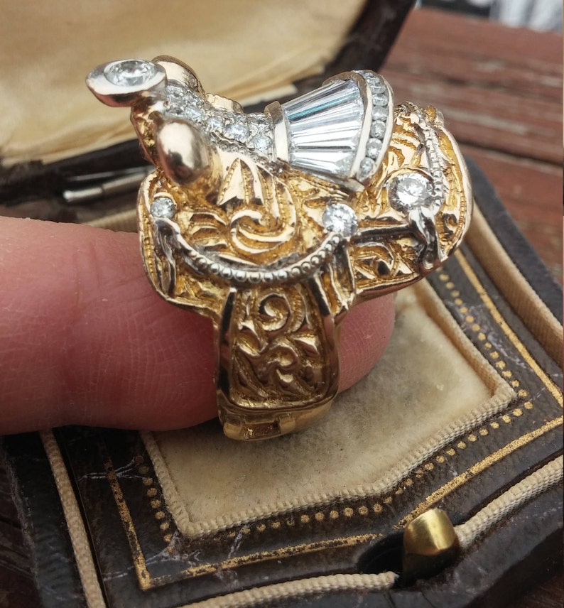14k Gold Diamond Men's Horse Saddle Ring 34 Grams Unique Etsy