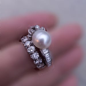14k Gold Diamond Pearl Floral Design Wedding Engagement Cocktail Ring One Of A Kind zdjęcie 14