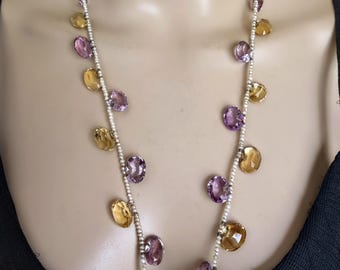 Victorian Seed Pearl Amethyst Citrine Necklace  Fabulous One Of A Kind Exclusive 36 Grams