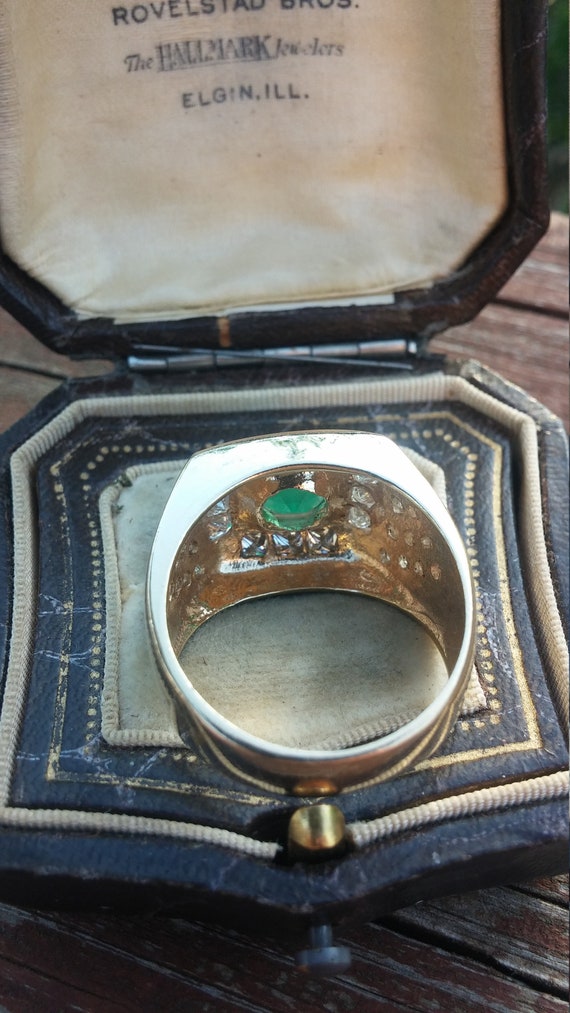 14k Gold Diamond Colombian Emerald Wedding Men's Ring… - Gem