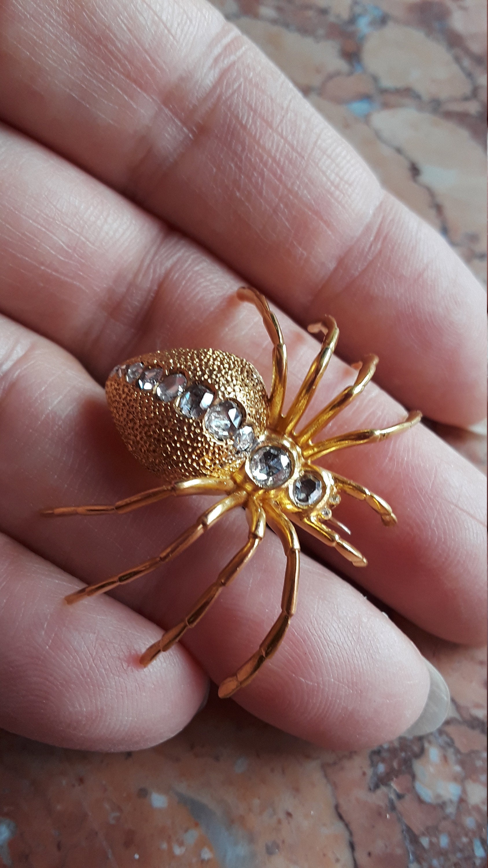 Georgian 18k Gold 1ct Old Mine Cut Diamond Spider Brooch 