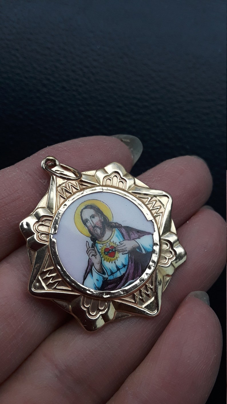 14k Gold Enamel Religious Pendant 10 Grams Unique Exclusive Etsy