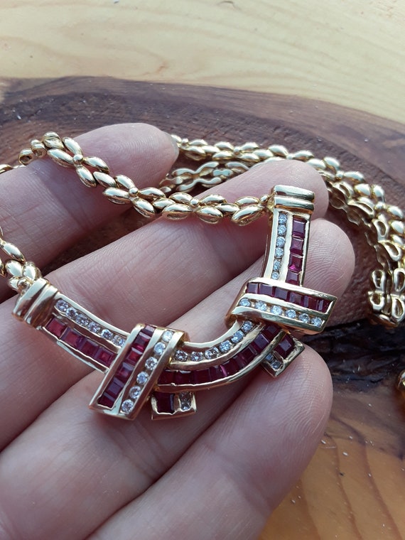 14k Gold Diamond Ruby Necklace Fabulous Exclusive VID… - Gem