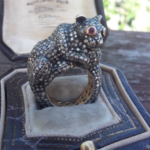 18k Gold Silver 4ct Pave Diamond Ruby Eyes Panther Ring 18 Grams Fabulous PRICE REDUCED