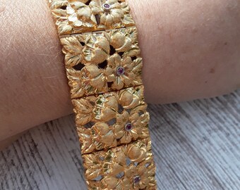 18k Gold  Ruby  Flowers Link Bracelet Fabulous  Exclusive  80 Grams VIDEO AVAILABLE