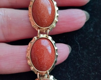 14k Gold Goldstone Sunstone Tennis Link Bracelet 28 Grams Fabulous Rare