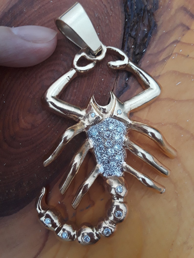 14k Gold 1ct Diamond Scorpion Pendant 56 Grams Unique ONE OF A KIND Video Available image 2