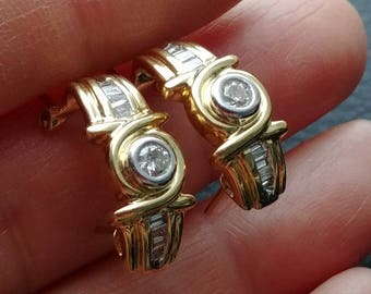 14k Gold 1ct Diamond Earrings Hoops