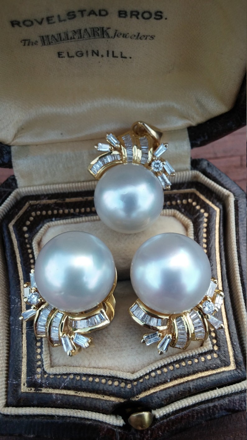 14k Gold 2ct Diamond 14mm South Sea Salt Water Pearl Set Etsy