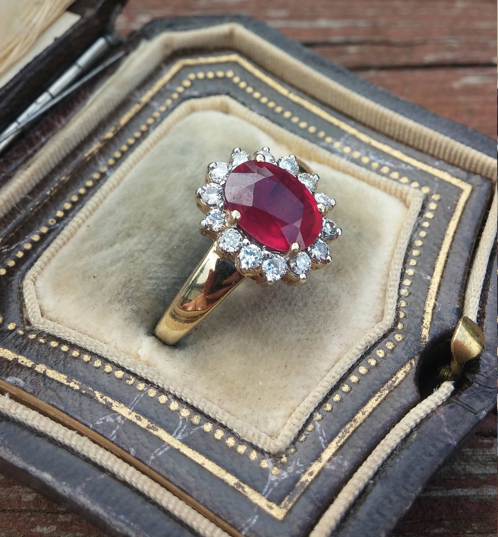 14k Gold Diamond Ruby Wedding Engagement Ring | Etsy