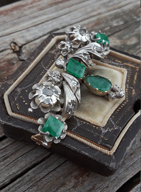 Georgian Emerald Rose Cut Diamond Brooch One Of A… - image 6