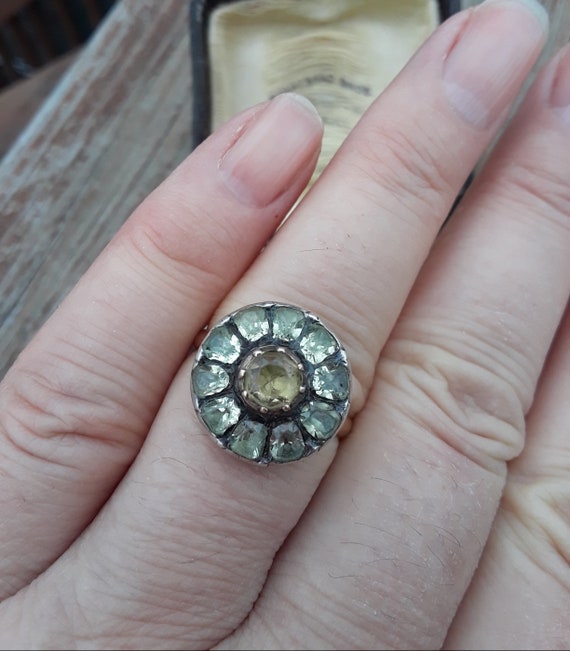 Georgian Silver Gold Chrysoberyl Ring Exclusive O… - image 1