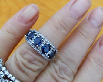 14k Gold Blue Sapphire Diamond Wedding Engagement Cocktail Statement Ring Band Fabulous