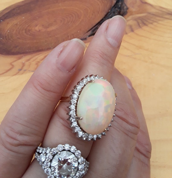 14k Gold 12ct Opal 1ct Diamond Wedding Engagement… - image 7